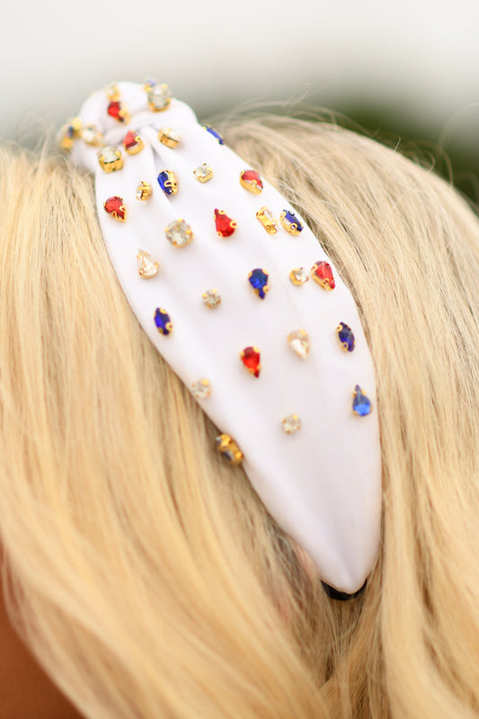 Red, white, blue bejeweled headband