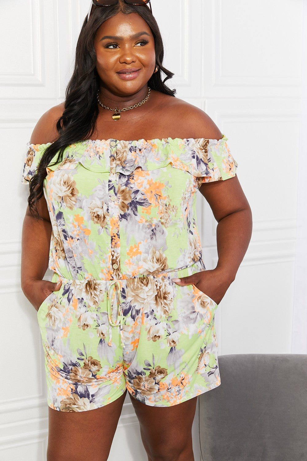 Sew In Love Pure Delight Floral Off-Shoulder Romper