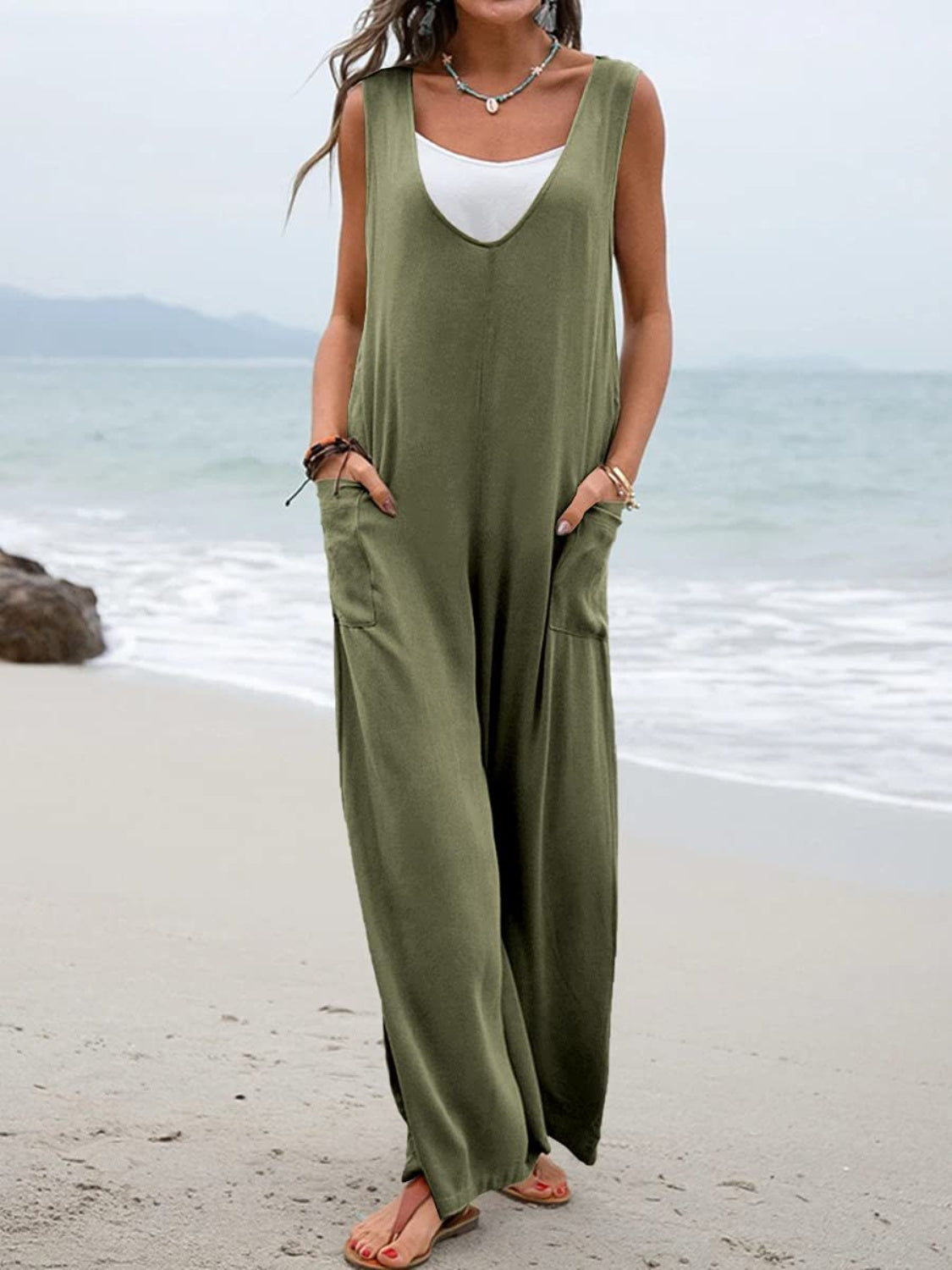 Full Size Wide Strap Jumpsuit with Pockets