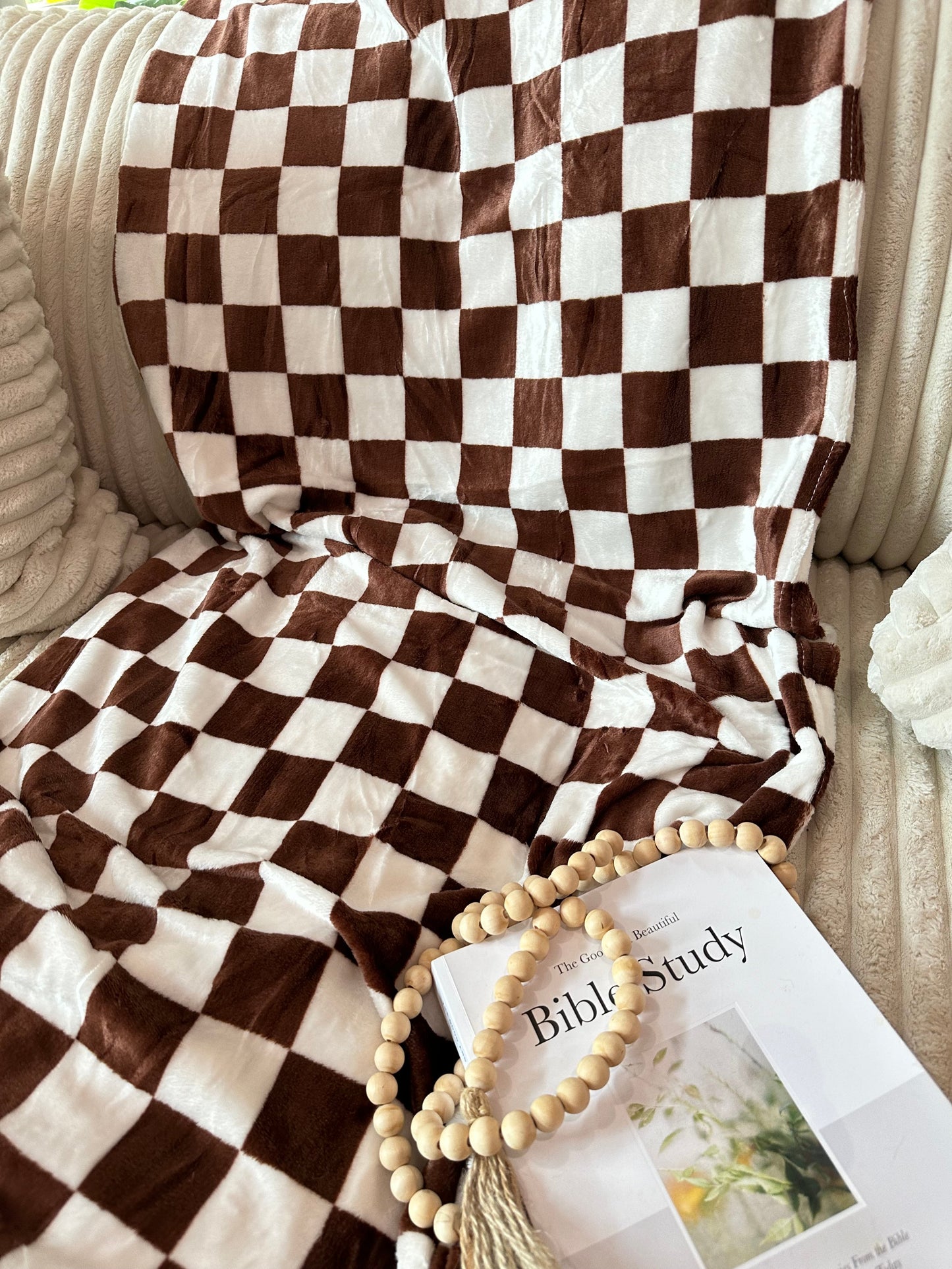 RTS Brown Checkered Throw Blanket