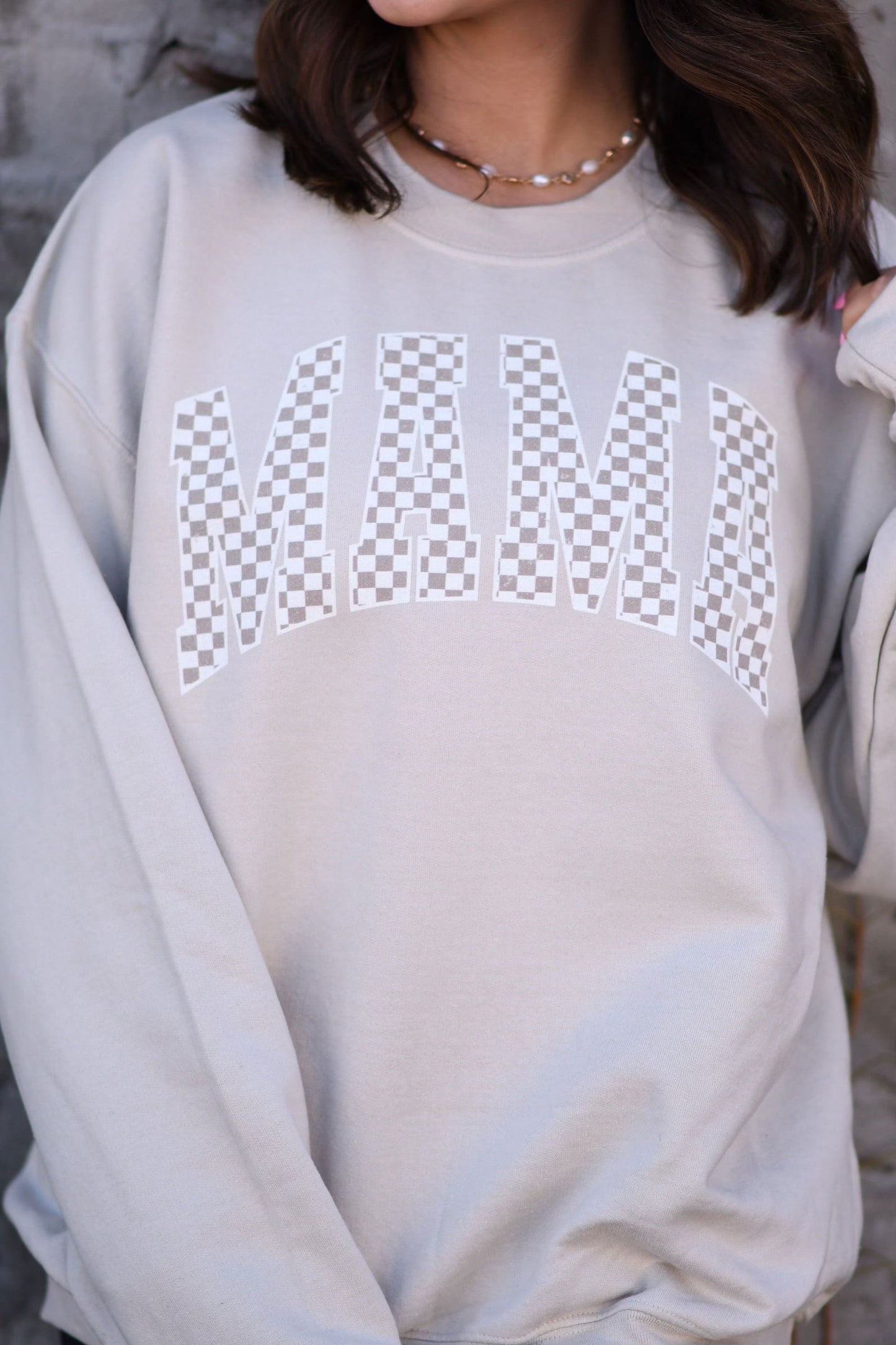 Neutral Checkered Mama Tee/Sweatshirt