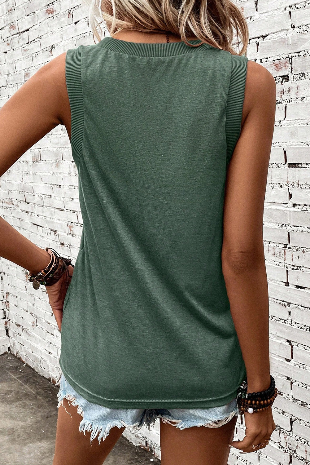 Mist Green Ribbed V Neck Tank