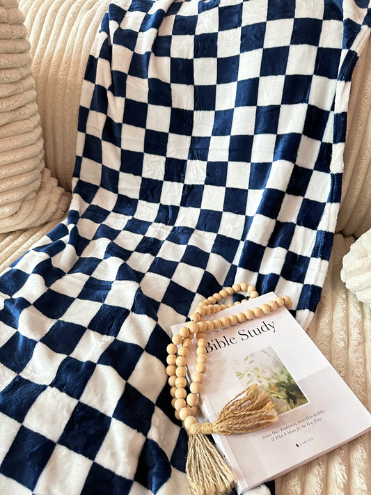 RTS Navy Checkered Throw Blanket