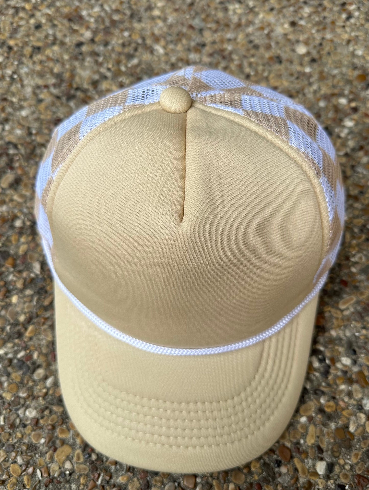 Tan Checkered Trucker Hat