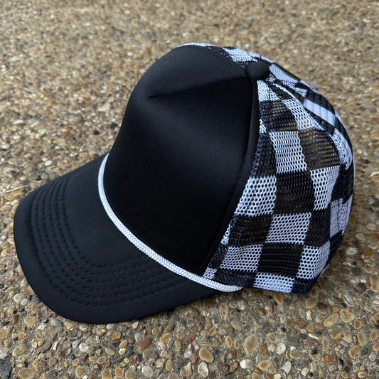 Black Checkered Trucker Hat