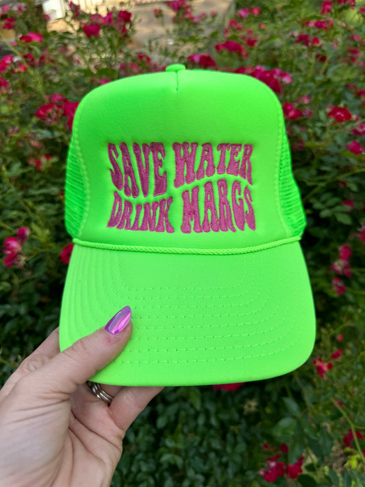 save water drink margs embroidered trucker hat