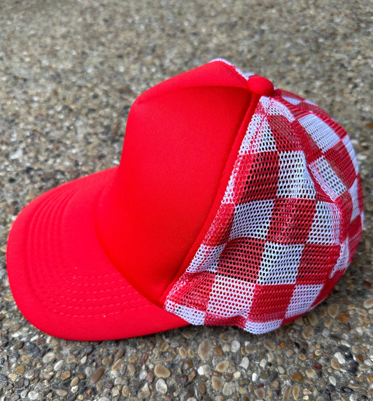 Red Checkered Trucker Hat