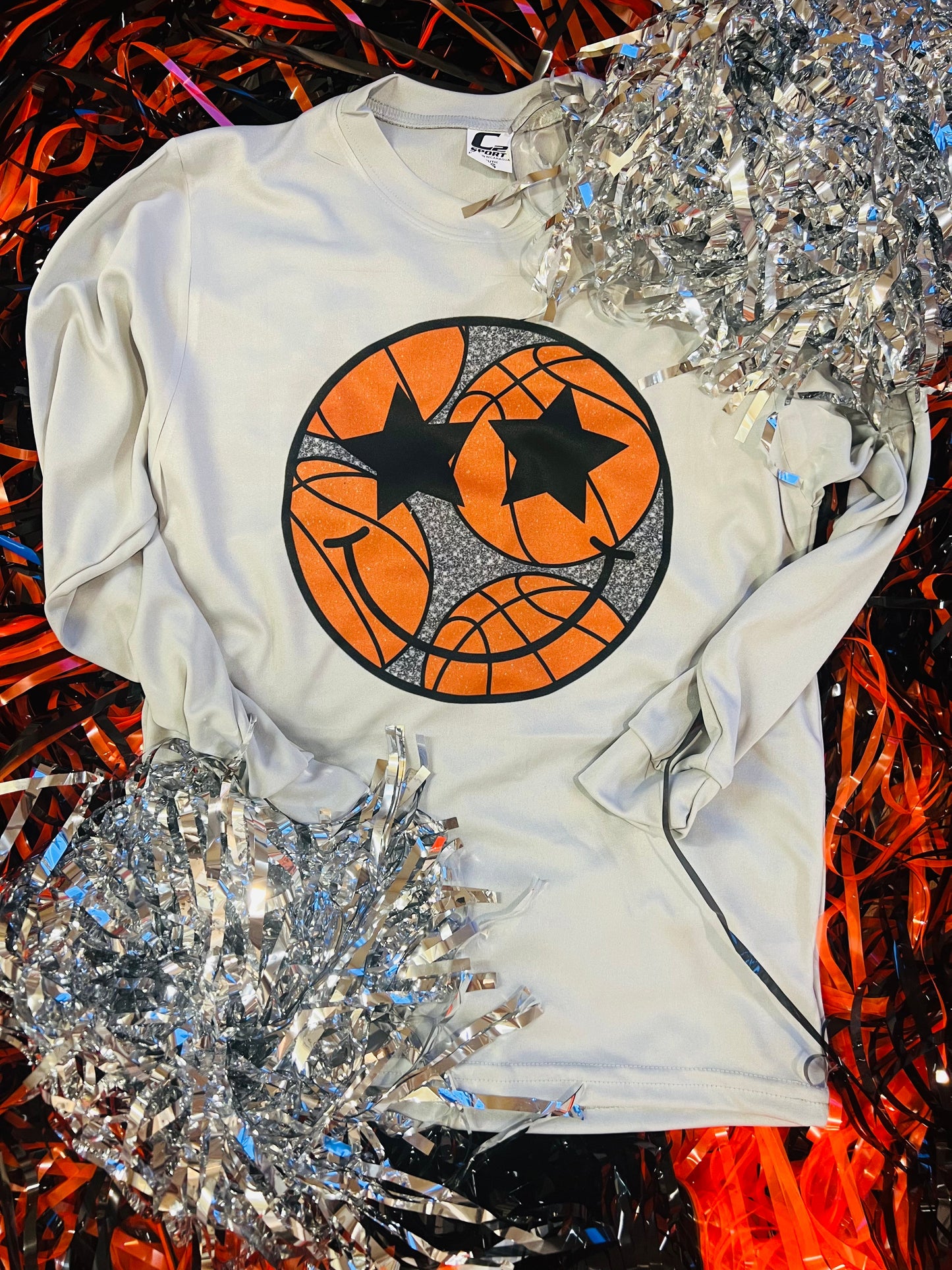 Basketball Glitter Smiley Tee/Long Sleeve Dri Fit tee