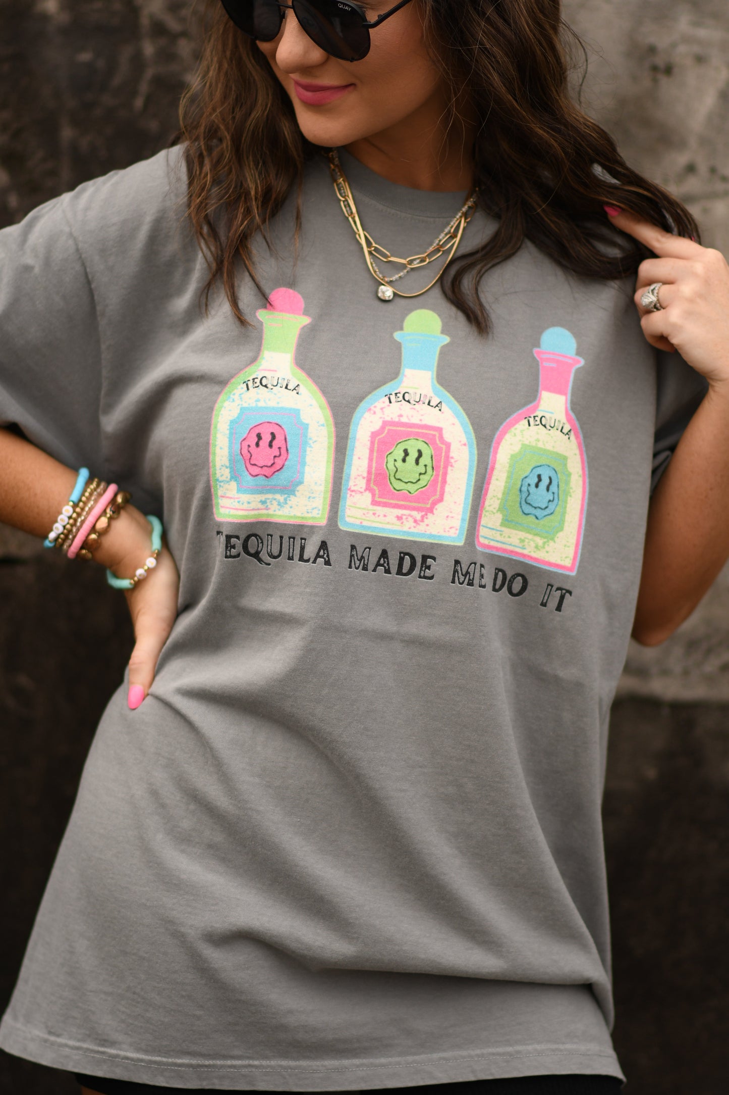 Tequila Made Me Do It Smiley Face Tee