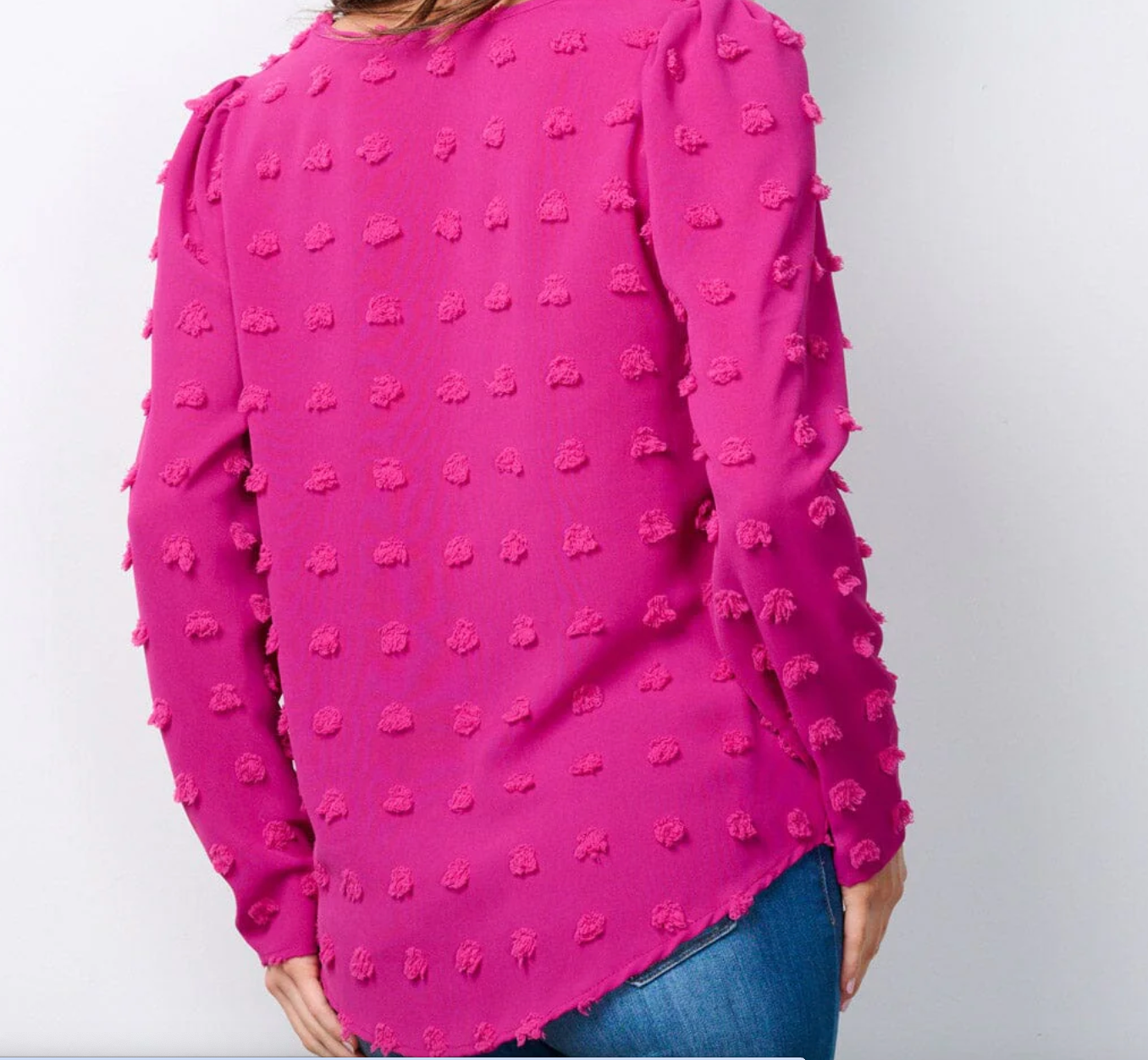 Dotted Elegance: Women's Long Sleeve Swiss Dots Blouse Top