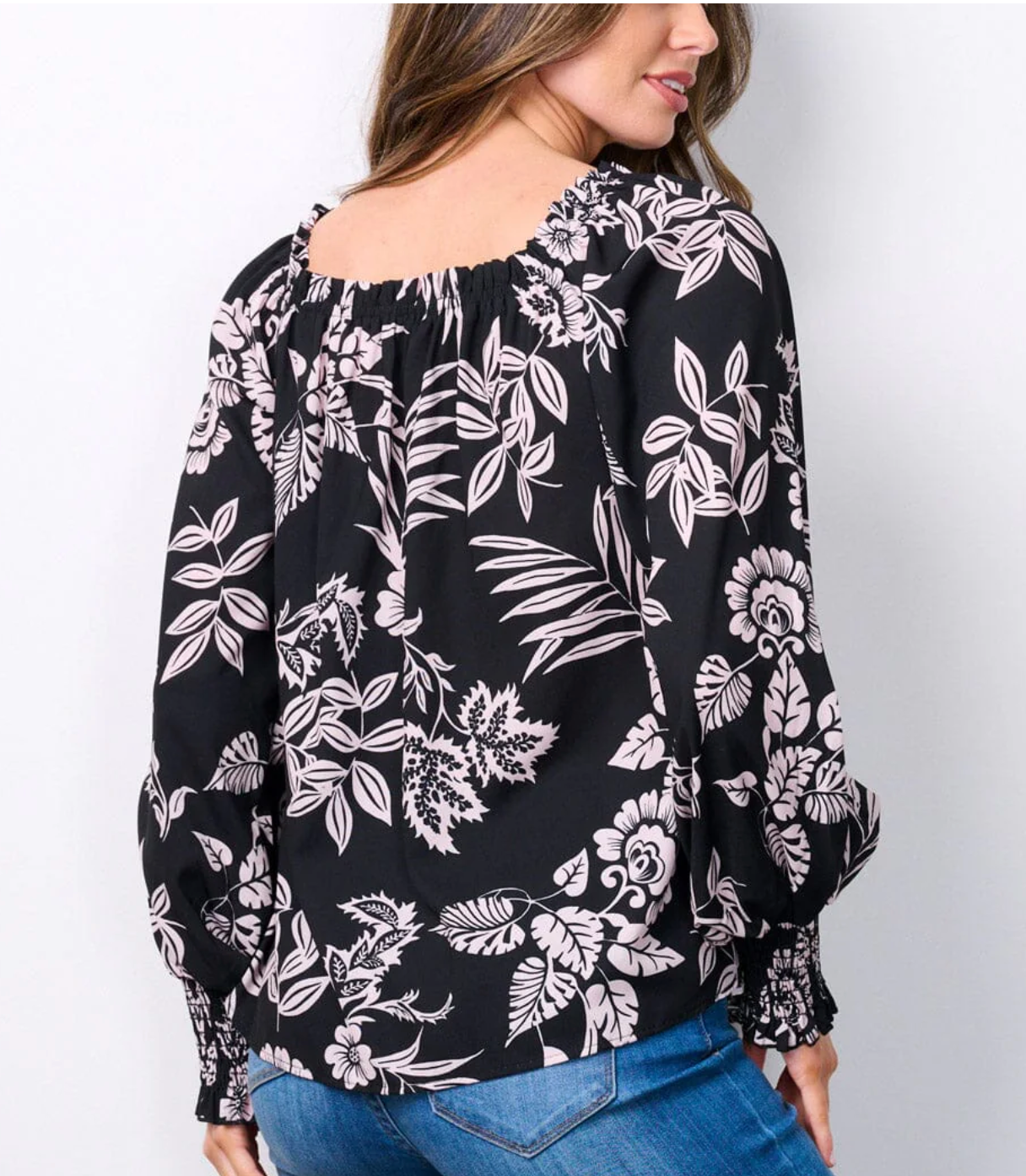 Floral Elegance: Women's Long Sleeve Smock Tunic Blouse Top