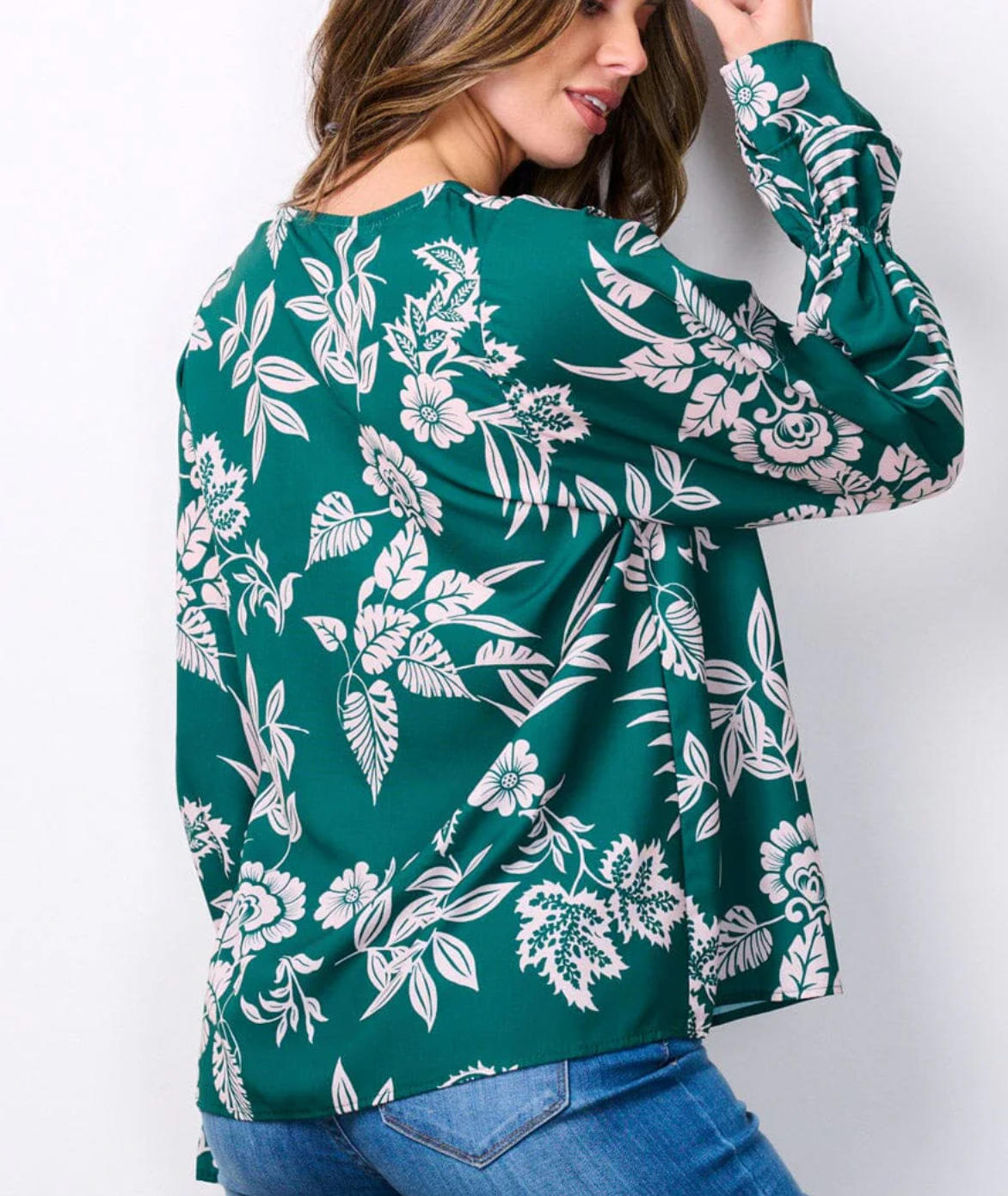 Floral Delight: Women's Long Ruffle Sleeves V-Neck Blouse