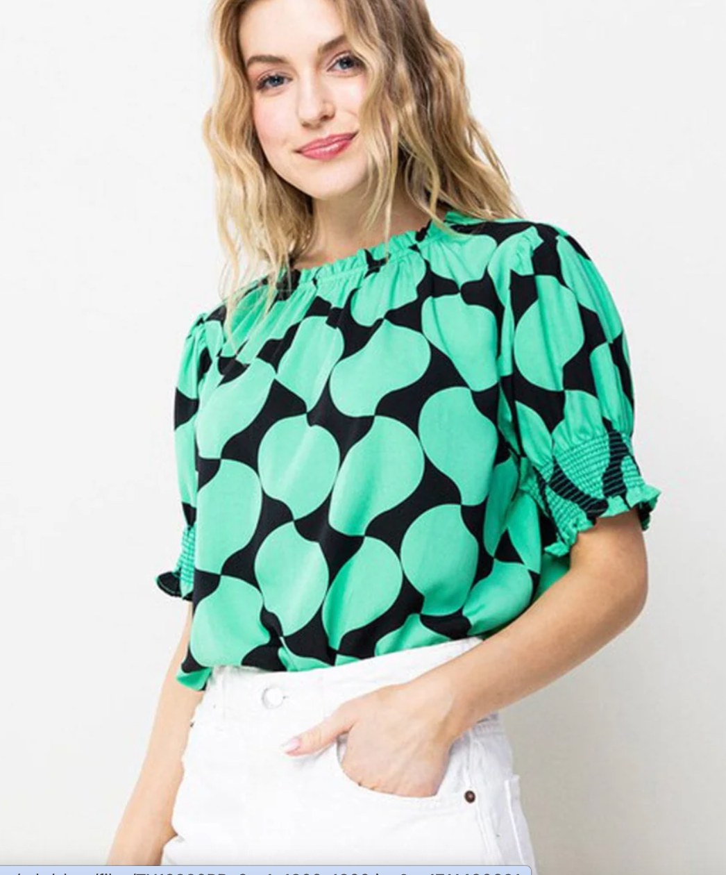 Emerald Charm: Women's Short Smock Sleeve Tunic Printed Blouse Top in Green