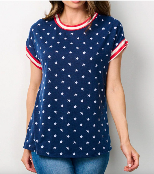 Stars and Stripes Style: Women's Short Sleeve Patriotic Flag Tunic Top