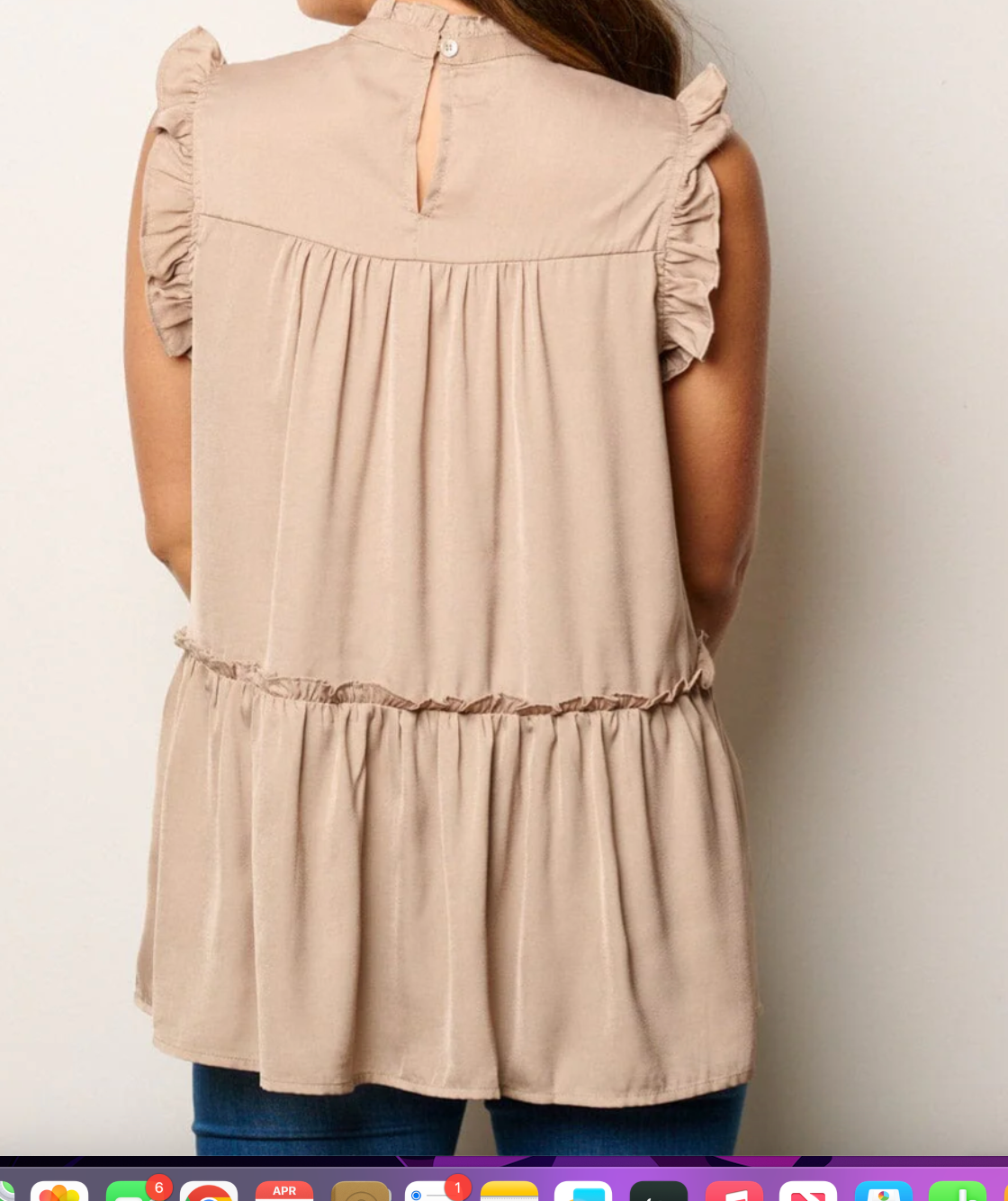 Effortless Elegance: Sleeveless Ruffle Tiered Mock Neck Tunic Top in Taupe