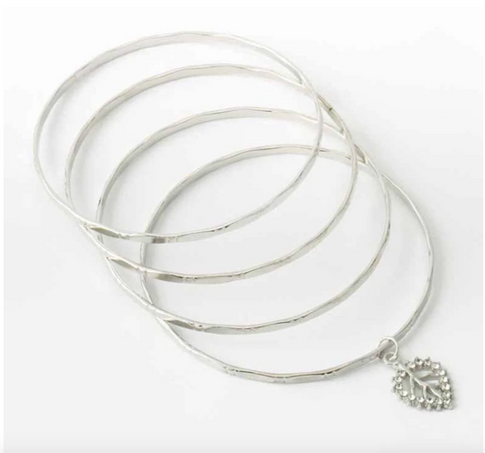 Stone Leaf Bangle Bracelet Set