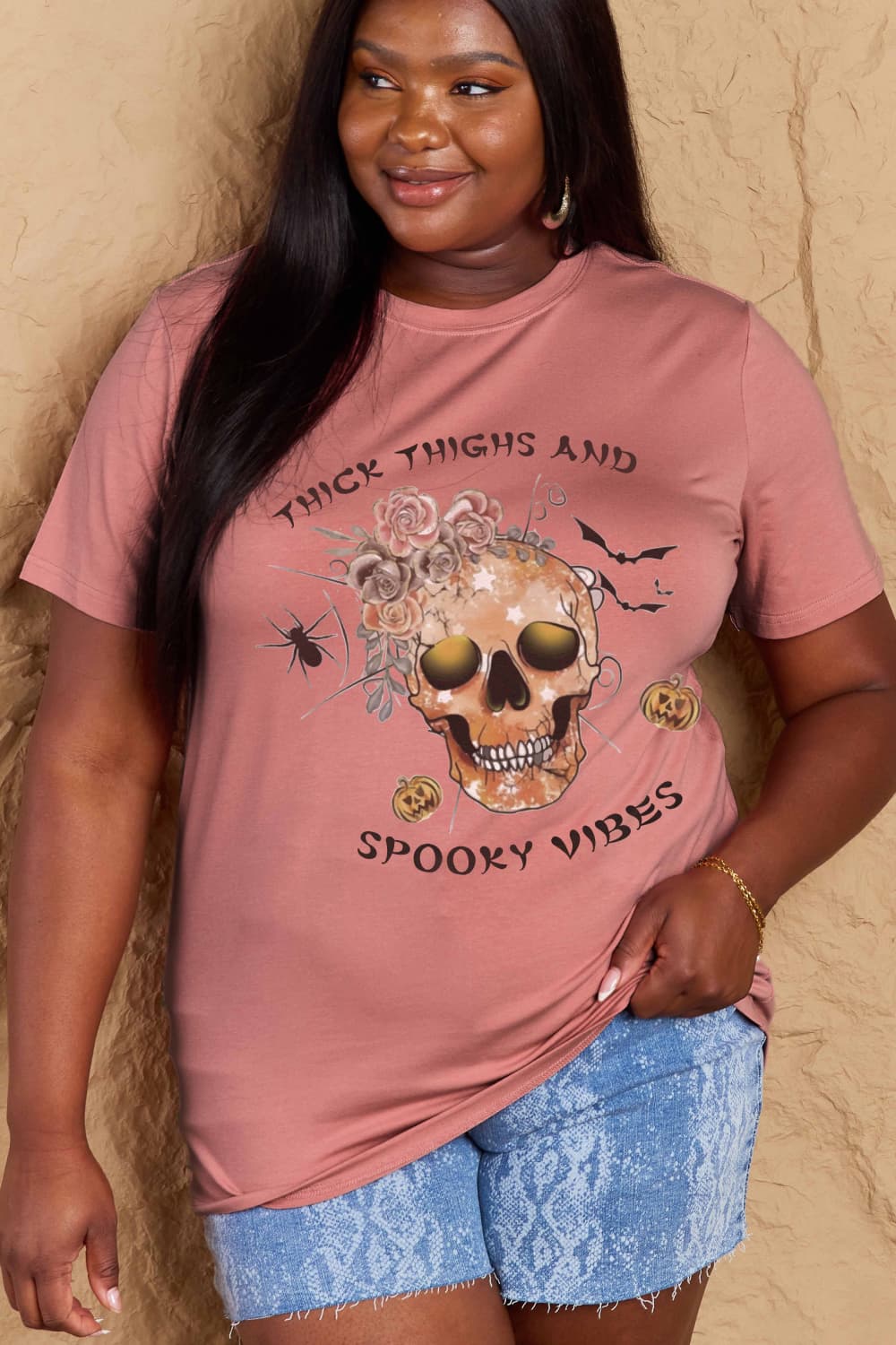 Simply Love Full Size THICK THIGHS AND SPOOKY VIBES Graphic Cotton T-Shirt