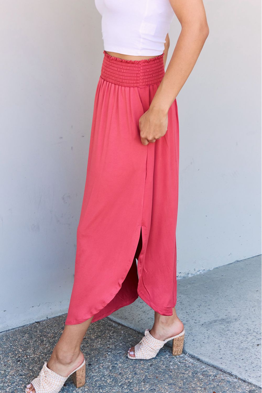 Doublju Comfort Princess High Waist Scoop Hem Maxi Skirt in Hot Pink