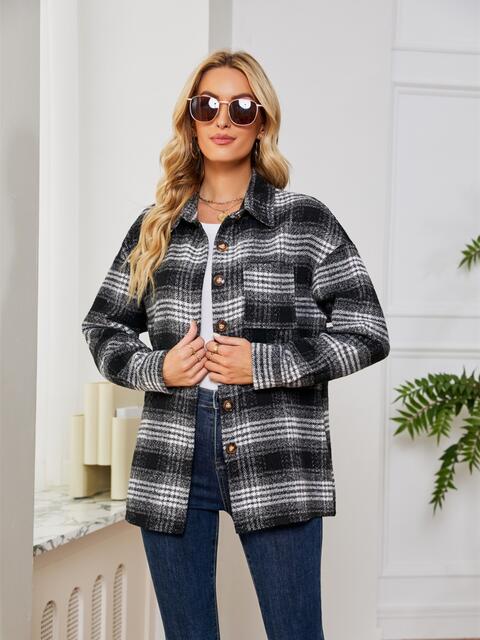 Plaid Collared Shirt Jacket