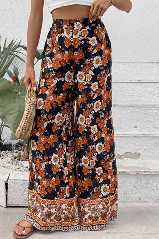 Blooming Petals Floral Wide Leg Pants with Pockets