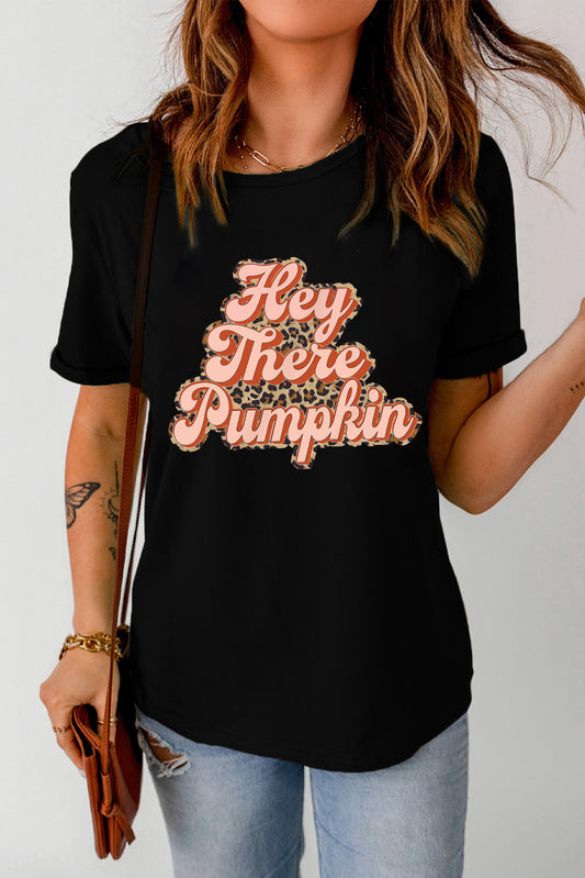 Short Sleeve Round neck HEY THERE PUMPKIN Graphic Tee