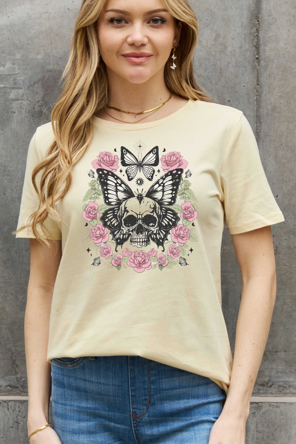 Simply Love Simply Love Full Size Skull & Butterfly Graphic Cotton Tee