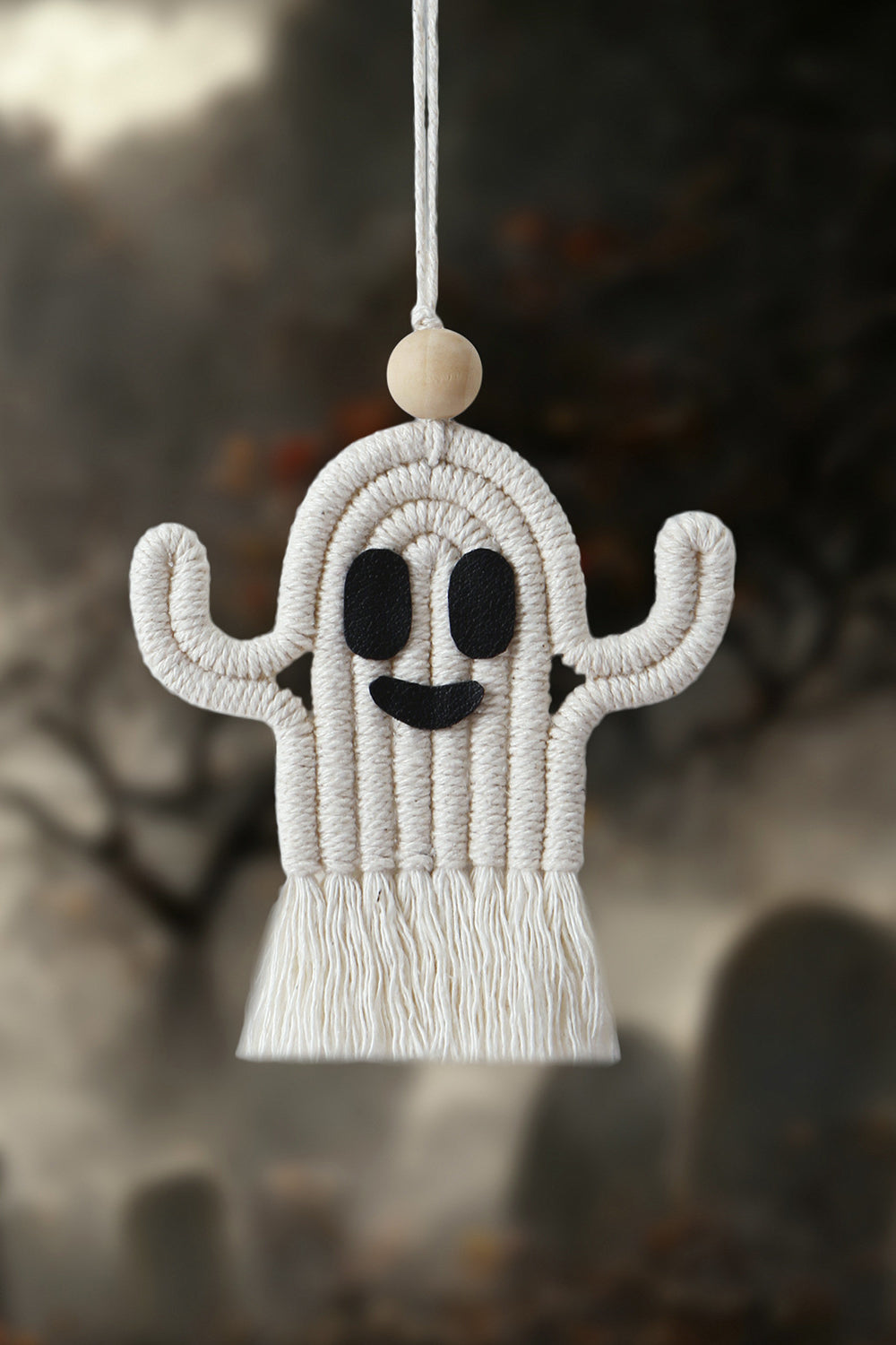 Wood Bead Fringe Ghost Shape Macrame Key Chain