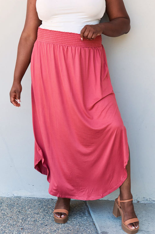 Doublju Comfort Princess High Waist Scoop Hem Maxi Skirt in Hot Pink