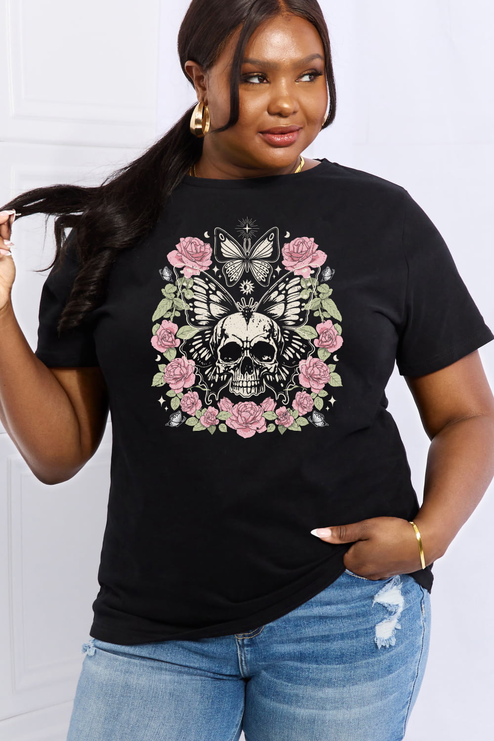 Simply Love Simply Love Full Size Skull & Butterfly Graphic Cotton Tee