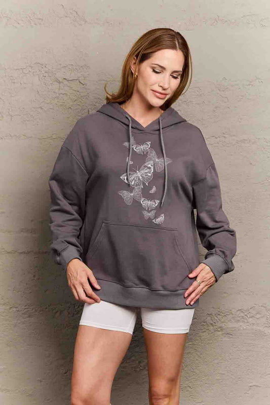 Simply Love Simply Love Full Size Dropped Shoulder Butterfly Graphic Hoodie