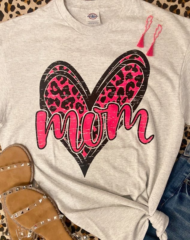 Mom leopard heart graphic tee