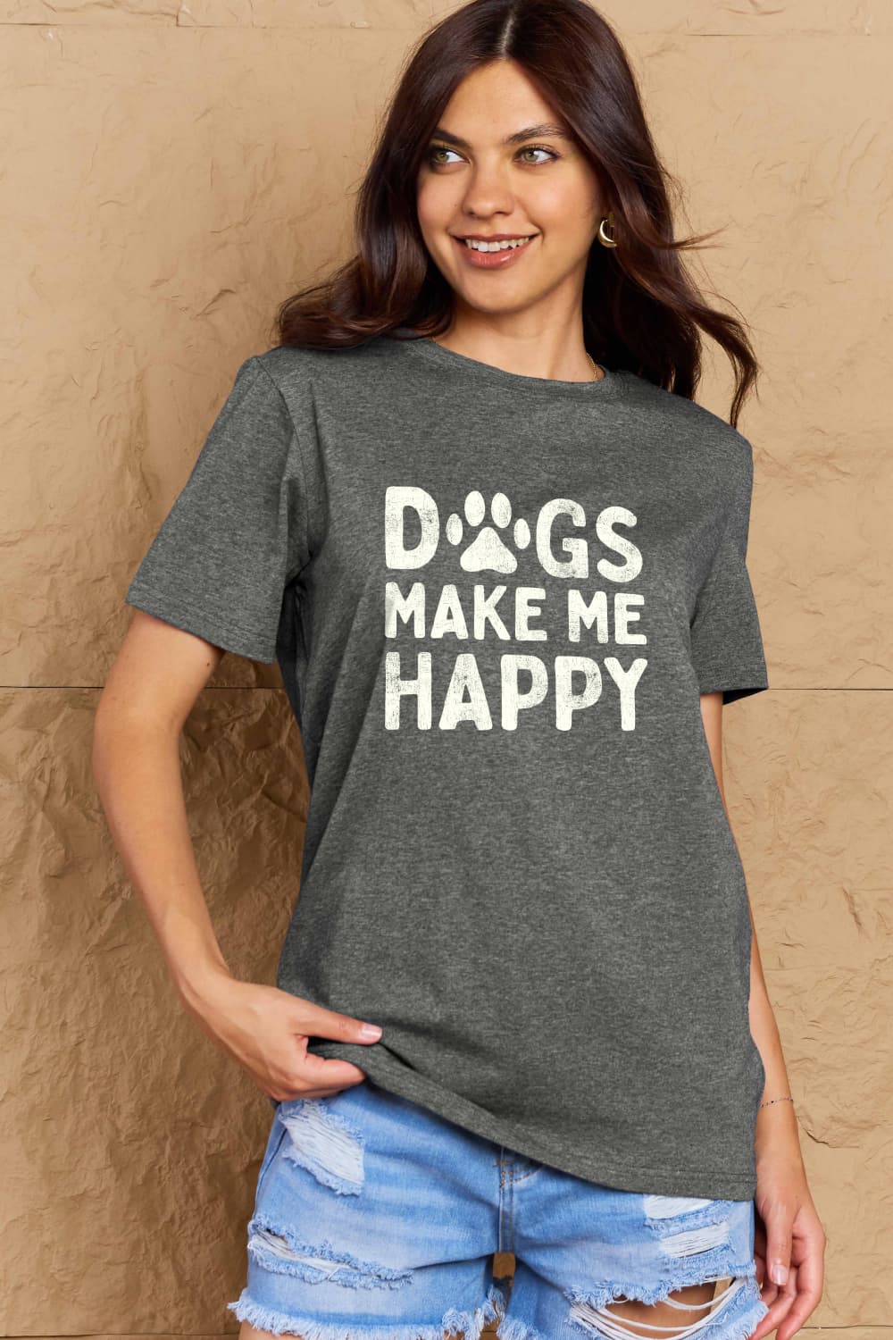 Simply Love Full Size DOGS MAKE ME HAPPY Graphic Cotton T-Shirt