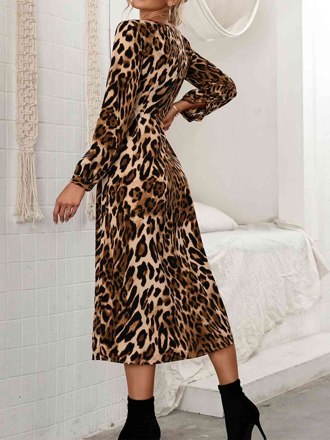Leopard Button Down V-Neck Dress