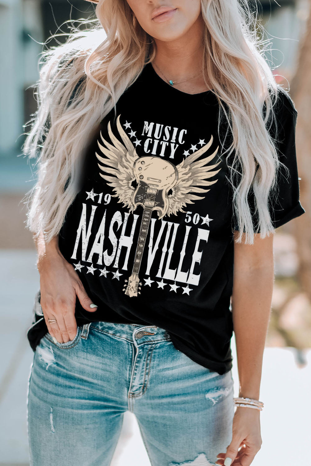 Nashville Cuffed Sleeve Graphic T-Shirt