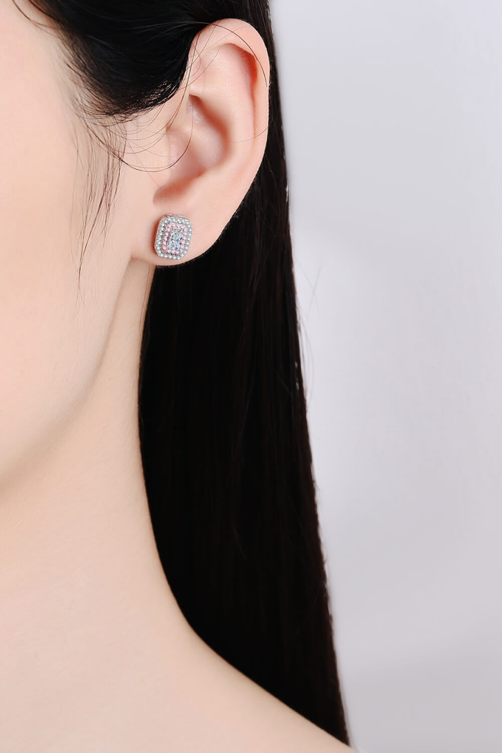 1 Carat Moissanite and Zircon Contrast Geometric Stud Earrings