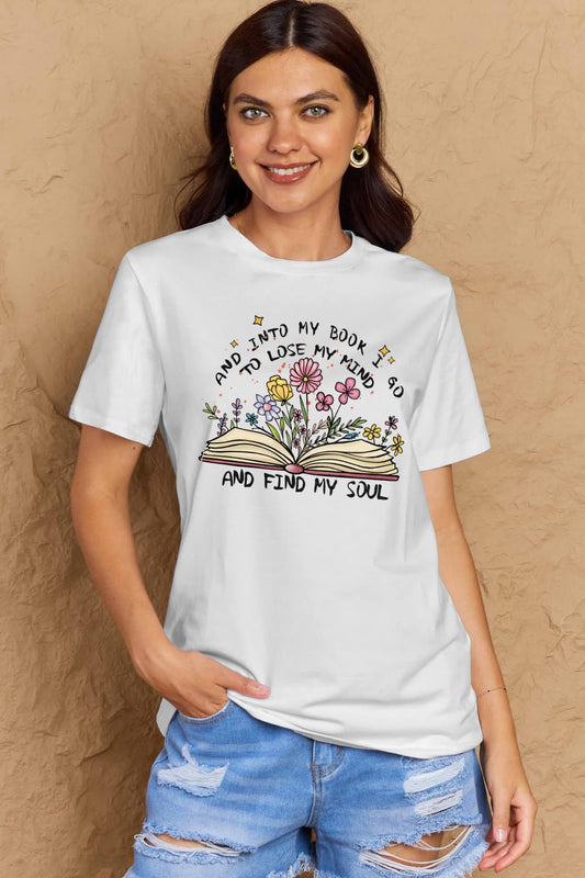 Simply Love Book & Flower Graphic Cotton Tee