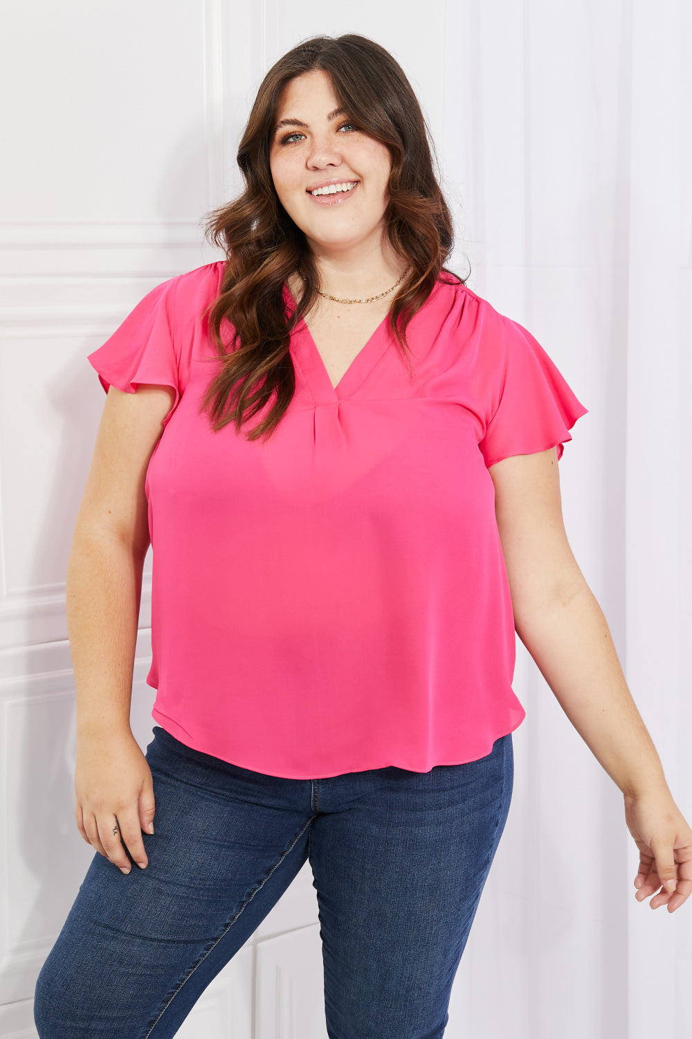 Sew In Love Just For You Short Ruffled Sleeve Length Top in Hot Pink