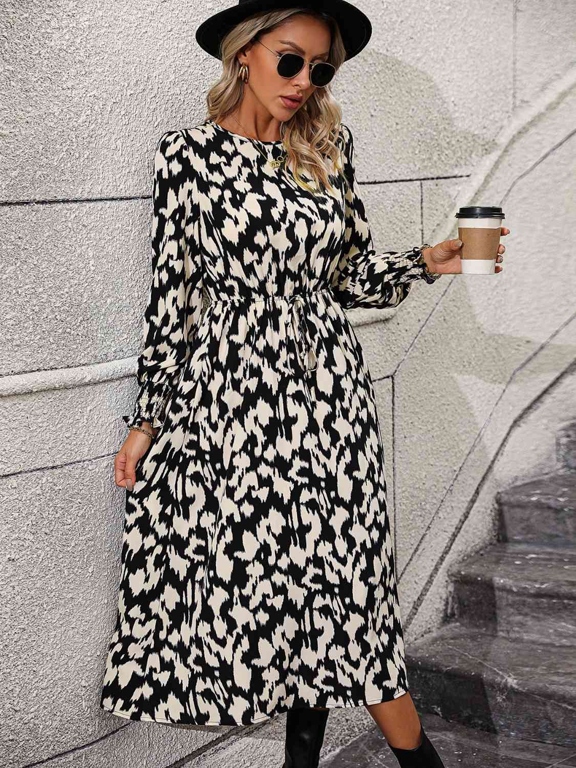 Leopard Long Sleeve Midi Dress