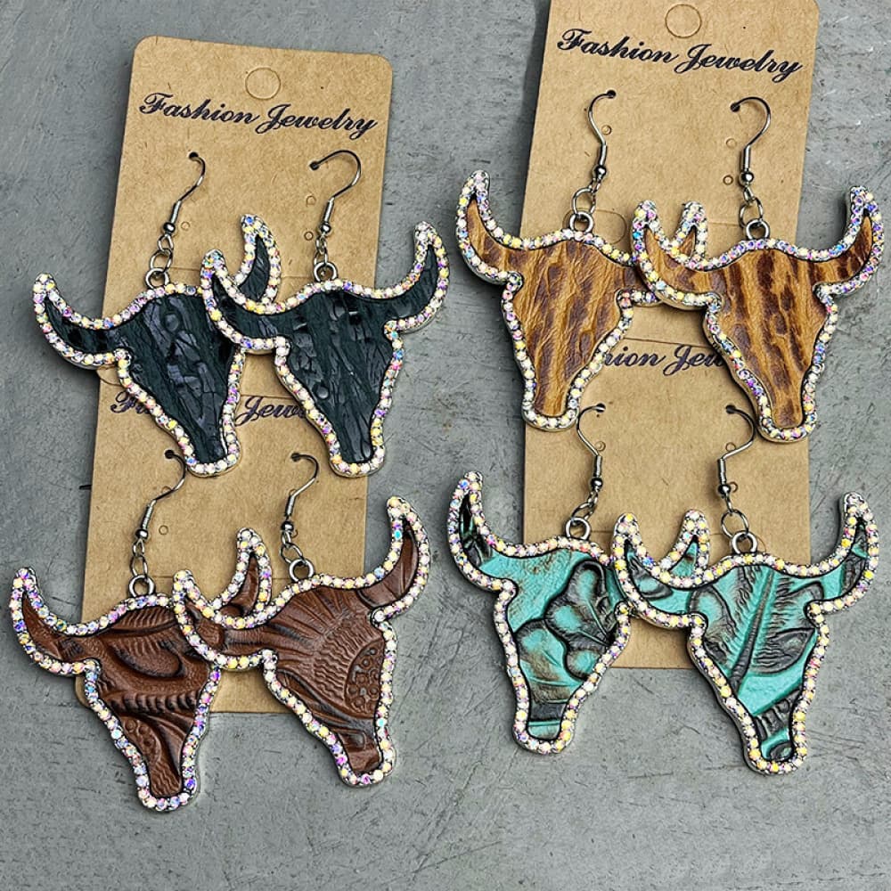 Rhinestone Trim Alloy Bull Earrings