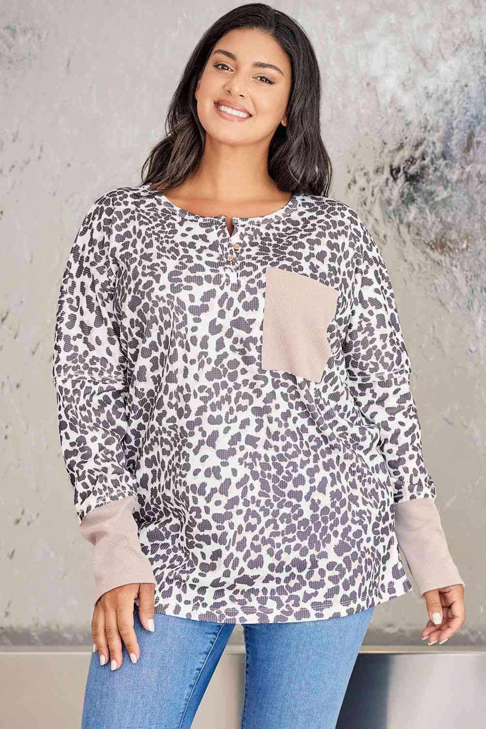 Plus Size Leopard Print Long Sleeve Sweatshirt