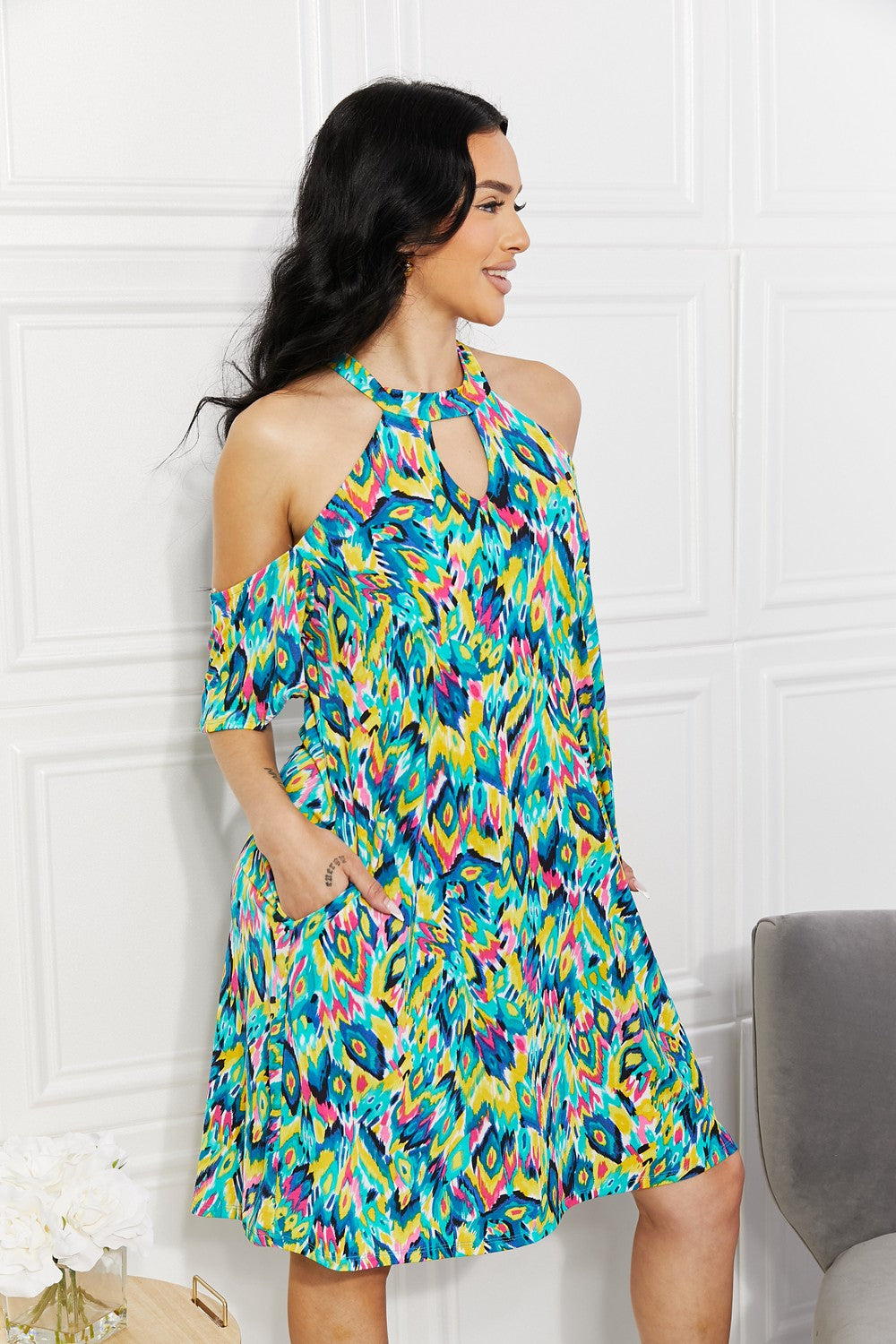 Sew In Love Perfect Paradise Printed Cold-Shoulder Dress